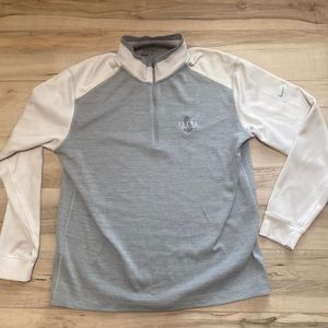 Nike Tour Performance Dri Fit Golf Sweatshirt Pullover. Grey and White. Collar.